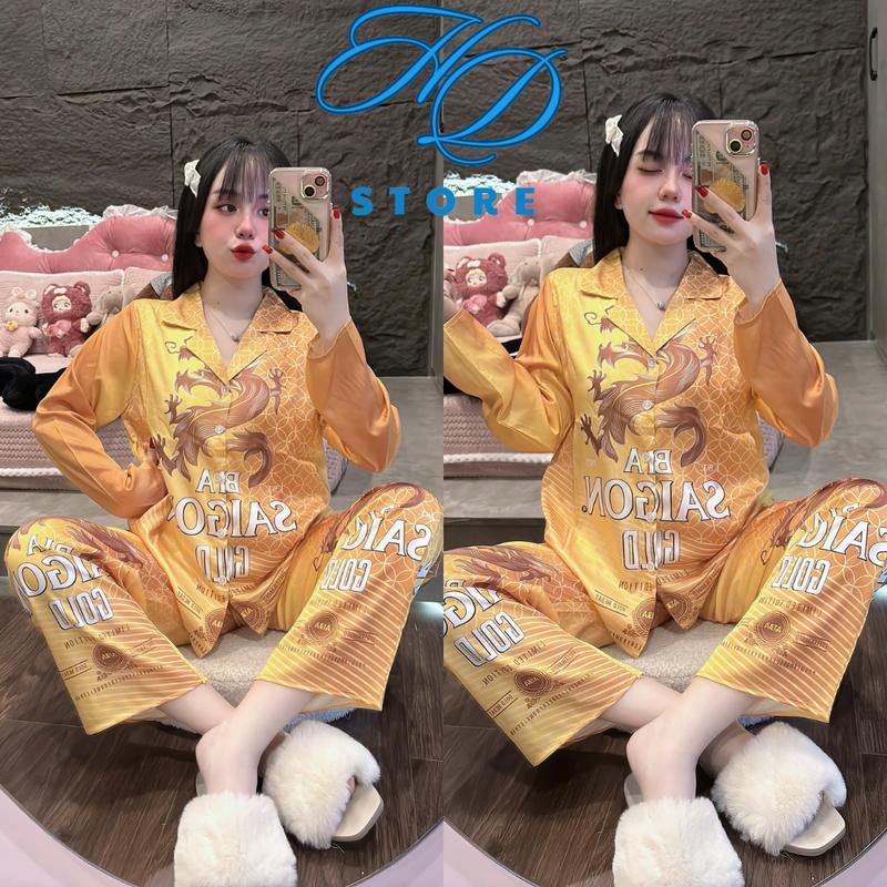 DƯỚI 58Kg Dưới 1’63 [ Mẫu Tết ] Đồ Bộ Nữ Lụa Latin Mặc Nhà Áo Tay Dài Thiết Kế Ken Xanh Ger Đỏ Đồ ngủ Bộ Ngủ Pijama Lịch Nho - HD STORE 4