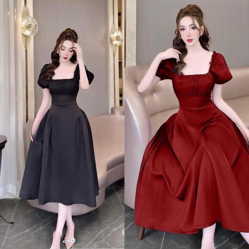 [Xả Kho] Váy Thời Trang Xẻ vai Béo Xinh Bigsize 40-95Kg Vải Cotton Lạnh Cho Các Nàng  Nữ Dress Women Tay Phồng Tay Bồng Đen Tay Loe Màu Đỏ - A.1340