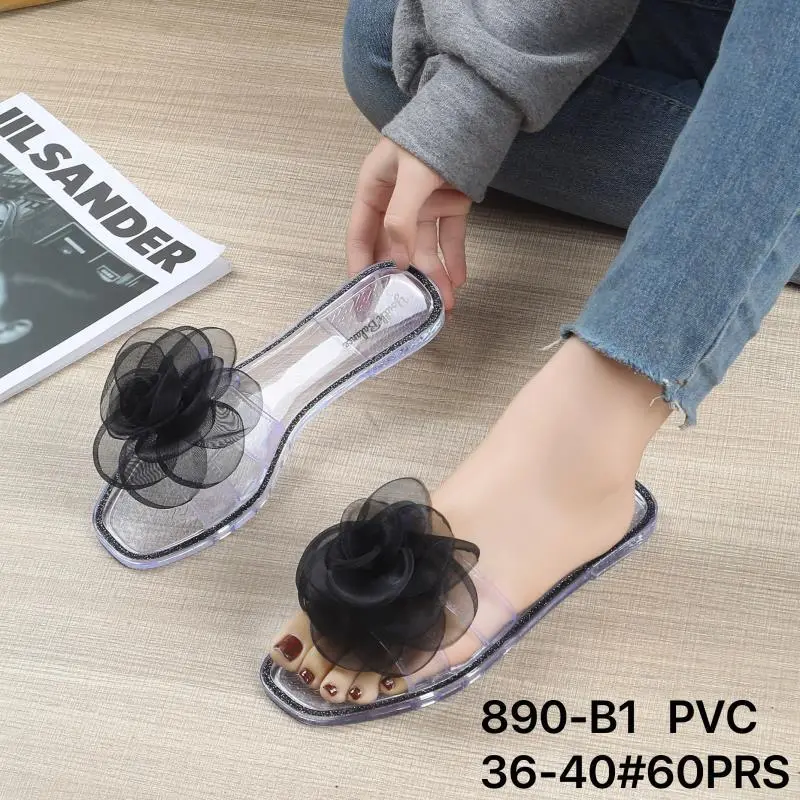 Sandal Flat Kaca Wanita Elegan Sendal Teplek Casual Motif Bunga