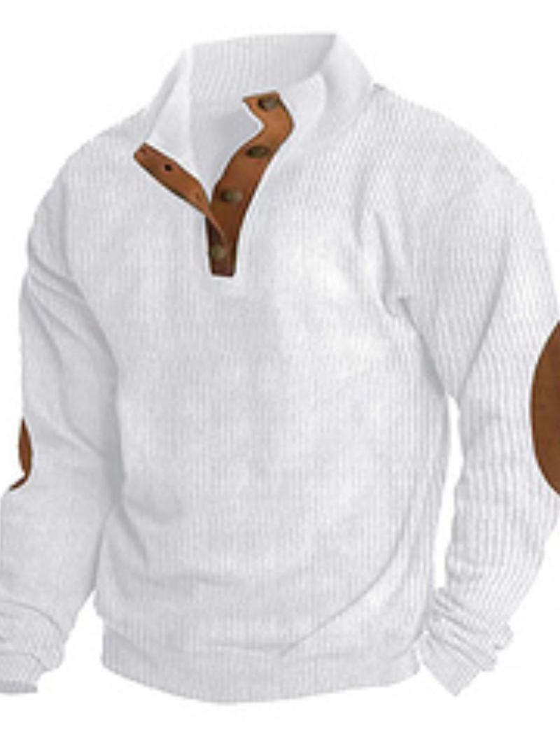 Product Introduction of Men's Regular Fit Patched Detail Stand Collar Sweatshirt, Casual Long Sleeve Pullover for Spring & Fall, Fashion Men's Top for Daily Wear 3