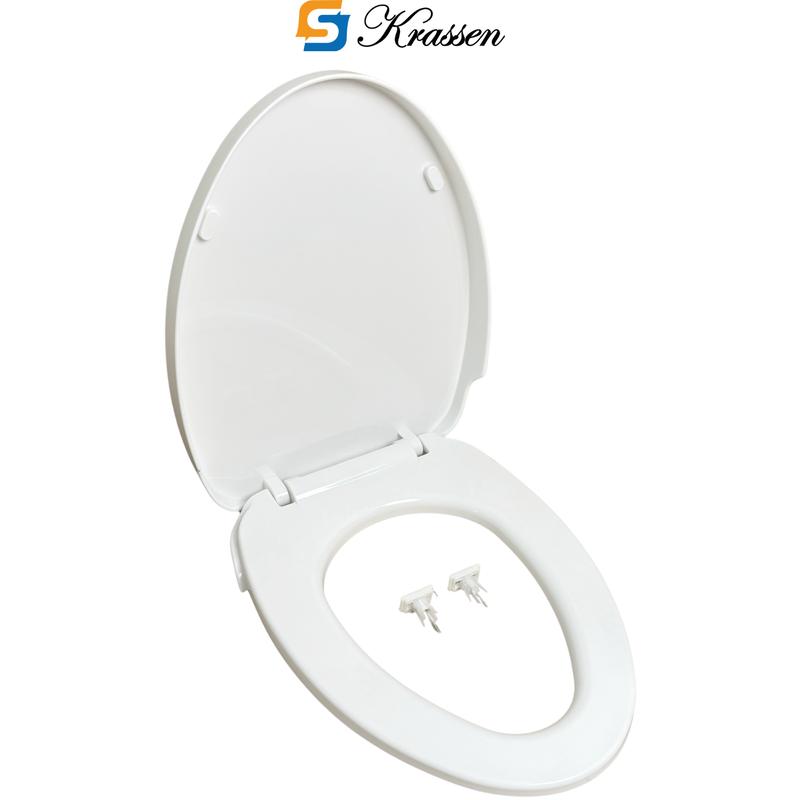 Product Introduction of <Mã KR.23> Nắp bồn cầu đóng êm KRASSEN làm từ nhựa PP cao cấp (màu Trắng sữa) hình mũi nhọn (chữ V) đa năng phù hợp với hầu hết bồn cầu một/hai khối 18