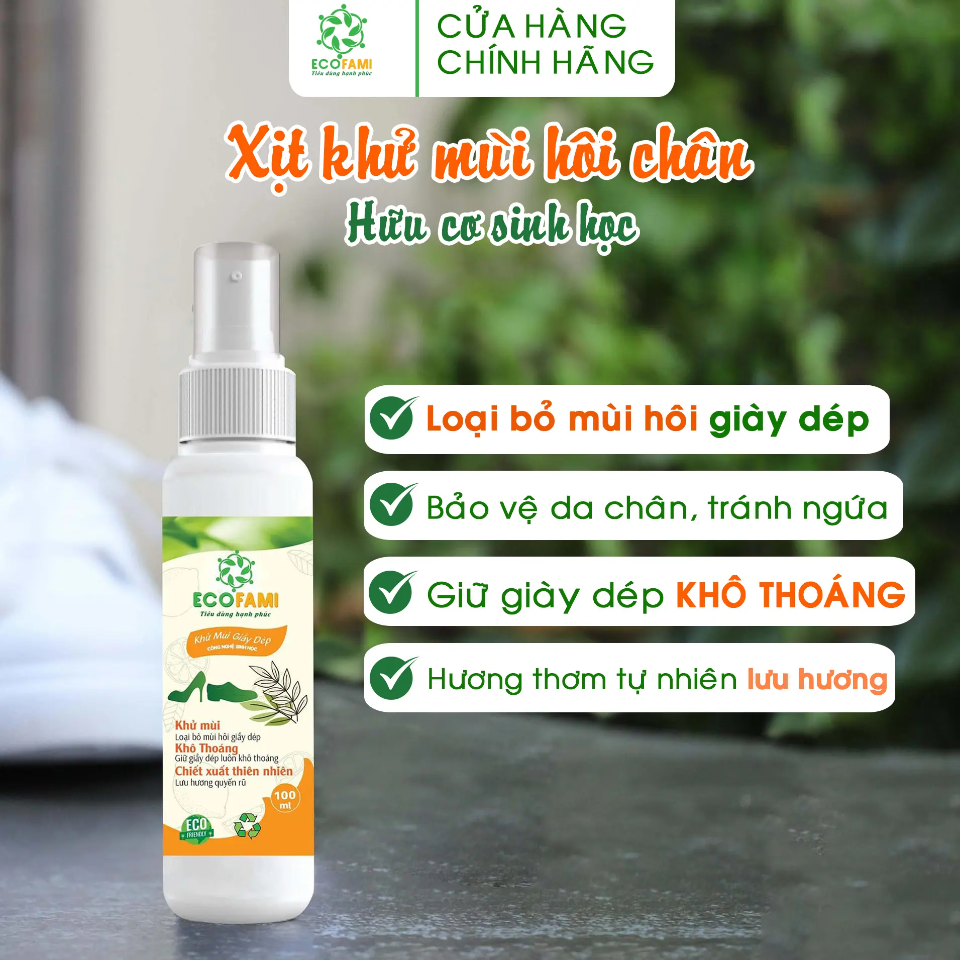 Khử Mùi Giày Dép NaNo Bạc, Xịt Khử Mùi Hôi Chân, tránh ngứa, khô thoáng, lưu hương lâu Ecofami 100ml