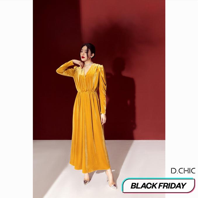 D.CHIC Váy nhung tay bồng dáng xòe   2813179 váy  tiệc