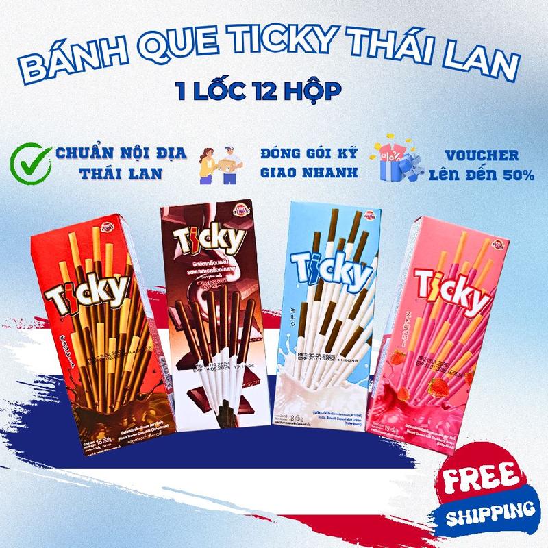 Lốc 12 Hộp Bánh Que Ticky Thái Lan 4 Vị