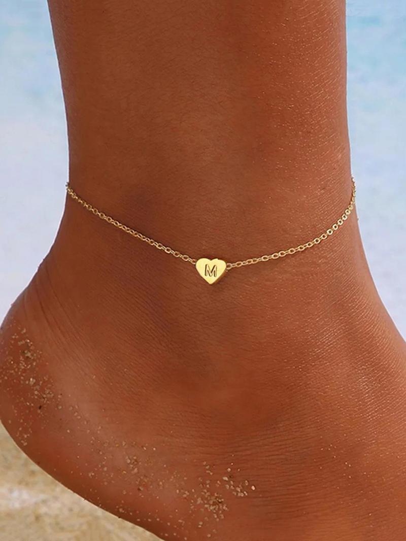 Product Introduction of Heart Initial Anklet for Women, Stainless Steel Anklet for Party, Daily Clothing Decor, Trendy All-match & Exquisite Jewelry for Birthday Gift, Valentine's Day, Gift 0