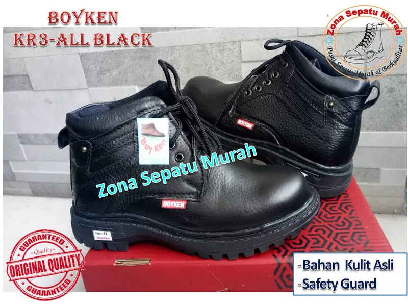 Sepatu Safety Boyken Ujung Besi KR03 All Black Best Quality for Worker Hitam Karet Shoes 2