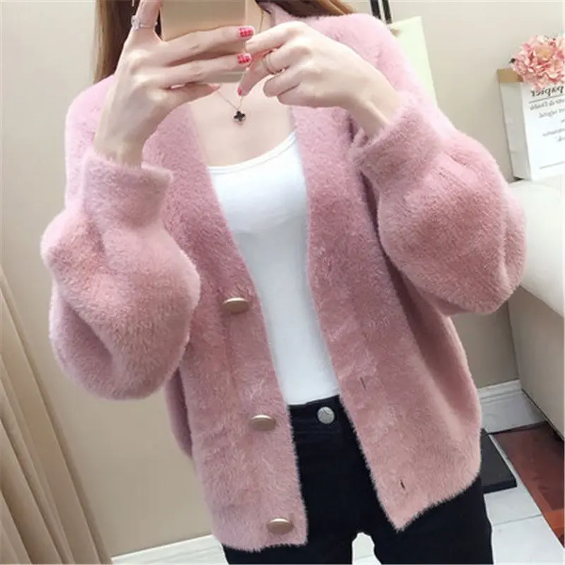 Áo Khoác Cardigan Dệt Kim Len Giống Lông Chồn Phong Cách Hàn Quốc, Áo Len, Dành Cho Nữ, Ngắn Và Dáng Rộng Vừa Vặn, Áo Mặc Bên Ngoài, Hàng Mới Về Mùa Xuân Và Mùa Thu 2024 Women Top Trắng