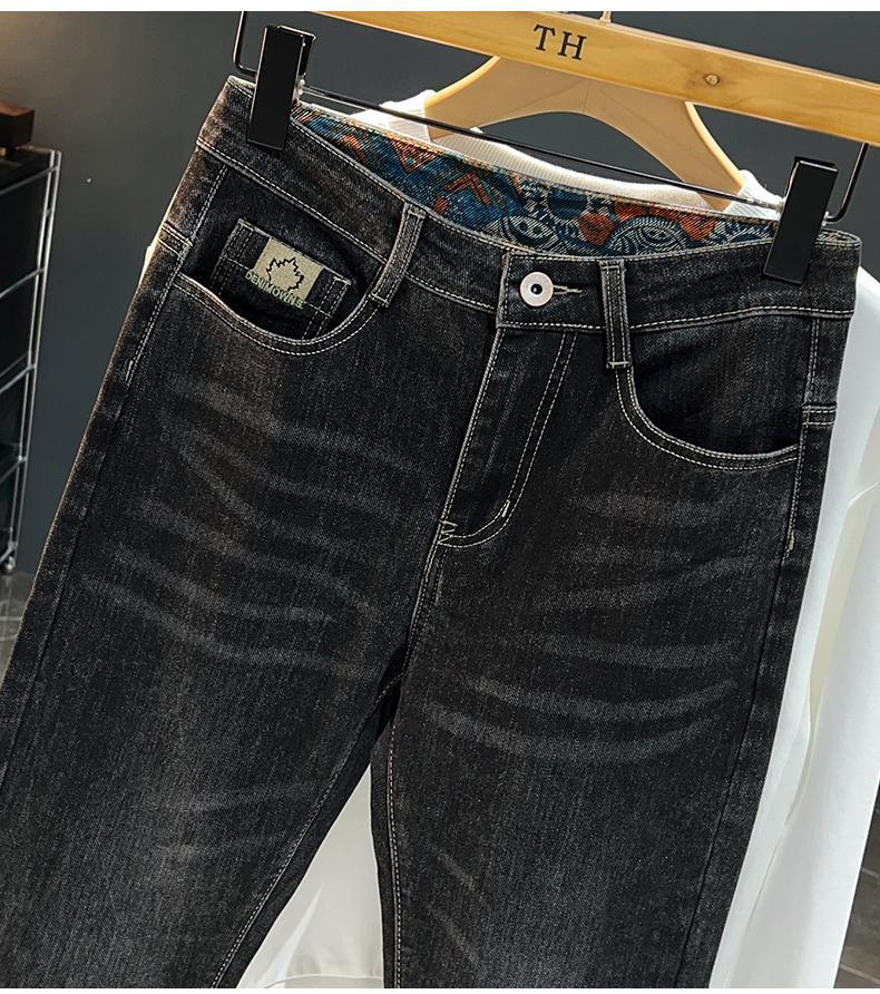 Product Introduction of Quần Dài Jean Nam, Ống Đứng Dáng Ôm Co Giãn, In Hình Thêu, Quần Dài Lót Lông Cừu, Thích Hợp Cho Mùa Thu Và Mùa Đông, Trang Phục Nam Menswear Ong Có Túi 19