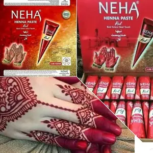 PERBOX ISI 12 NEHA HENA Body Paint Cone PACAR Tangan Henna Cone RED Hena Fas Colour Henna Merah Halal BPOM