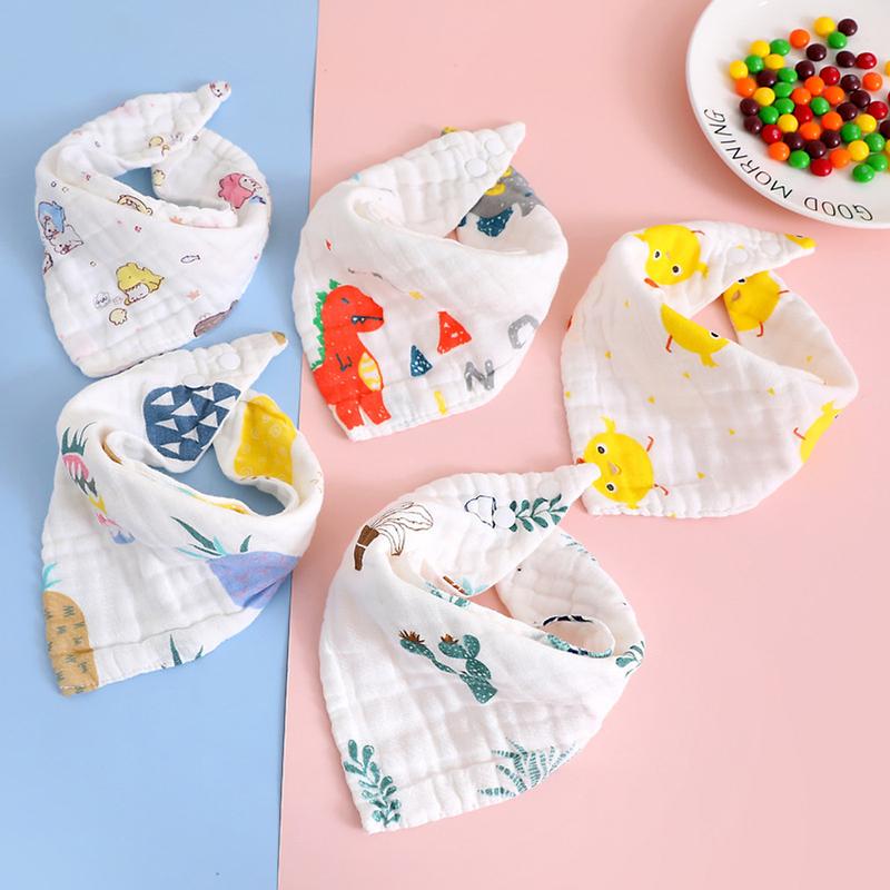 Set 5 Khăn yếm xô tam giác 6 lớp Organic hàng có cúc cho bé