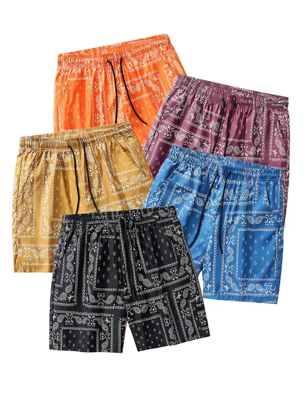 Men's Paisley Print Pocket Drawstring Waist Shorts, Regular Fit Casual Fashion Shorts for Summer, Men's Bottoms for Daily Wear 0