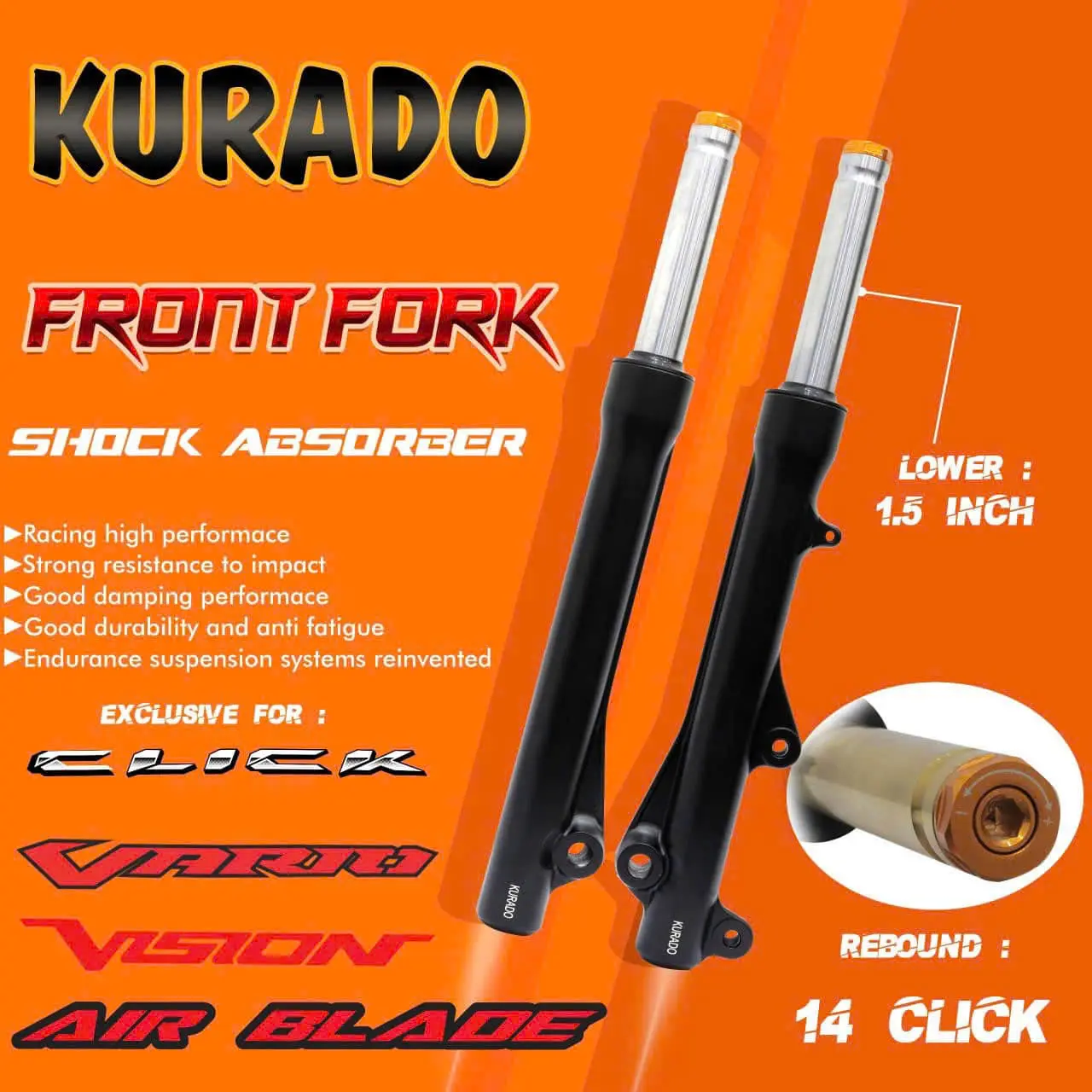 Phuộc trước tăng chỉnh hành trình  phuột giảm xóc xe máy exciter ex135 ex150 sirius lcv8 [ hạ thấp 15mm ]