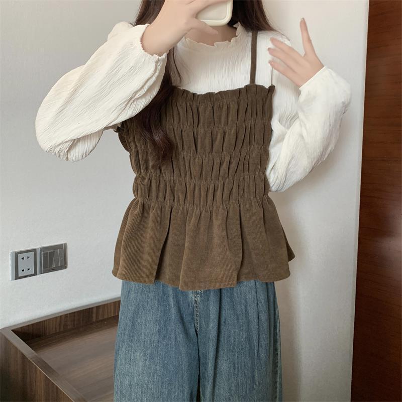 Product Introduction of Áo Sơ Mi Giả Hai Mảnh, Cao Cấp, Phong Cách Pháp, Dành Cho Phụ Nữ, Mùa Xuân Và Mùa Thu, Cô Gái Đầy Đặn, Giấu Eo, Hàng Châu Âu, Áo Sơ Mi ngắn Cho Bé, Áo, Ngoại Cỡ 8