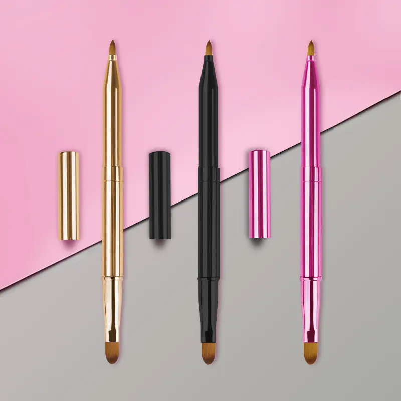 New Makeup Brushes Colorful Portable Telescopic Brush Double Head Lip Brush with Lid Lipstick Brush Multifunctional Rare Beauty