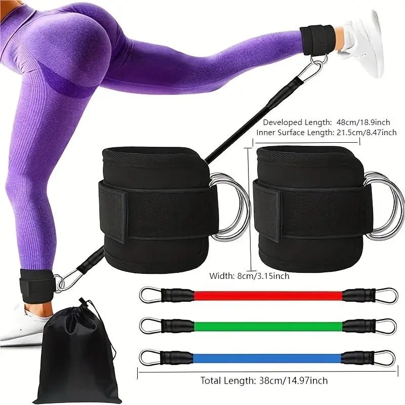 Adjustable Ankle Resistance Band Set, 6 Counts/set Multifunctional Fitness Straps for Leg & Glute Training, Home and Gym Exercise 1