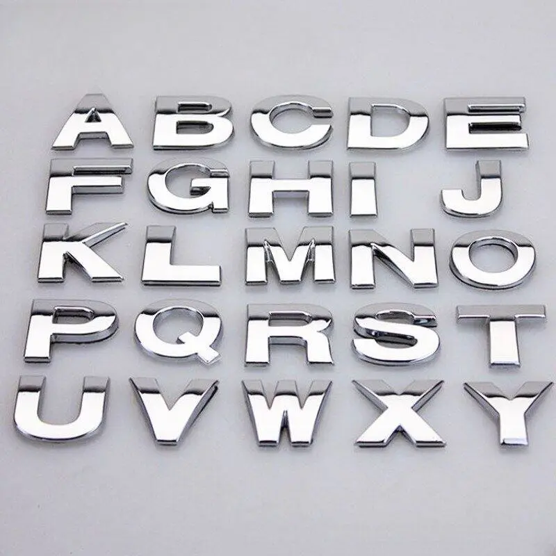 Biểu Tượng Chữ Cái Và Số 3D Tự Làm, Chất Liệu Kim Loại Màu Bạc Kích Thước 45mm, Miếng Dán Biểu Tượng Xe Hơi Động Cơ, 1 Miếng 1