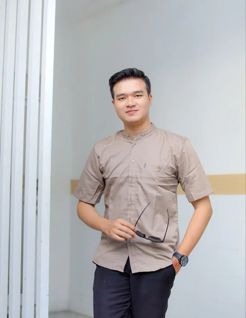 Baju Koko Antasena Bordir Elrumi Lengan Pendek Bahan Toyobo Kombinasi Simple
