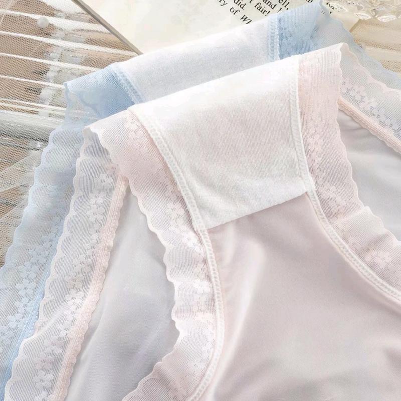 Set 10 quần lót nữ mix màu ( có tách lẻ 5) chất su lụa tàng hình, mềm mại thoáng mát viền ren tinh tế đính nơ dễ thương Women Cotton kimyen bikini 5