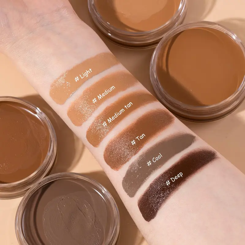Long Lasting Bronzer Cream, 1 Box Facial Compact Bronzing Cream, Easy to Apply with Buildable Coverage, Contouring Cream for All Skin Tones, Valentine's Day Gift 6