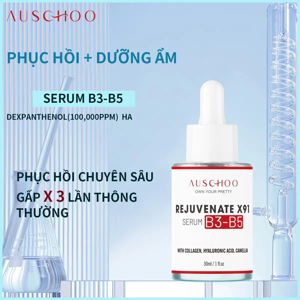 Serum B3-B5 Phục Hồi Dưỡng Ẩm AUSCHOO Phục Hồi Da Chuyên Sâu  Ngừa Lão Hóa Mờ Nếp Nhăn Dịu Da Niacinamide  30ml Serum Phục Hồi Da sáng da