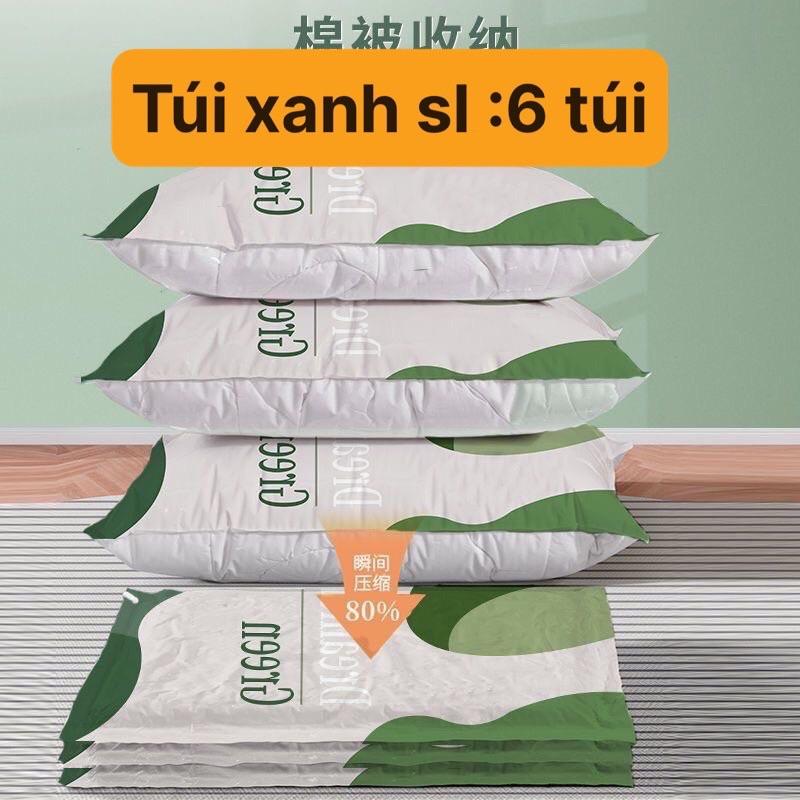 Combo 6 túi hút chân không xanh lá đựng quần áo, chăn màn + bơm điện Tongkhogiare01 1