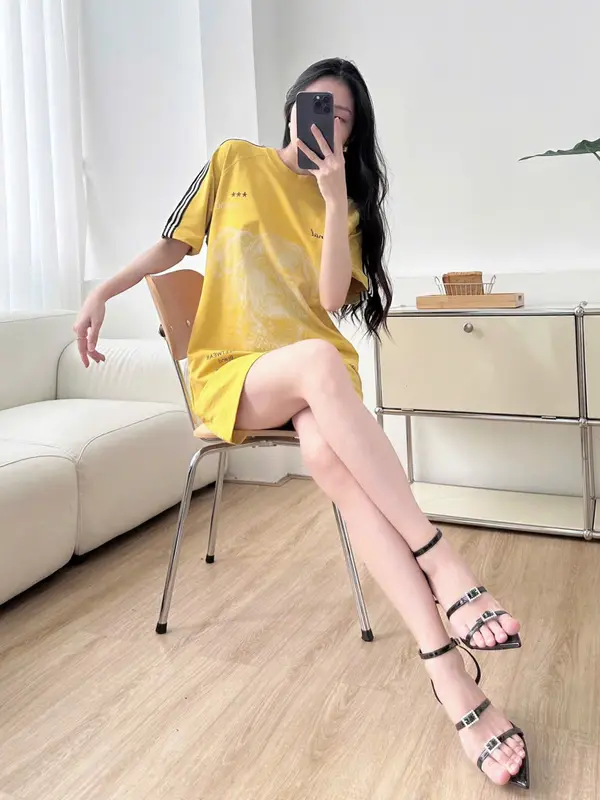 Váy Chữ A - In Hình Cô Gái HINMI, Chất Cotton Xược Xịn Co Giãn 4 Chiều Dress Đầm Women Màu Đen Màu Đen 4