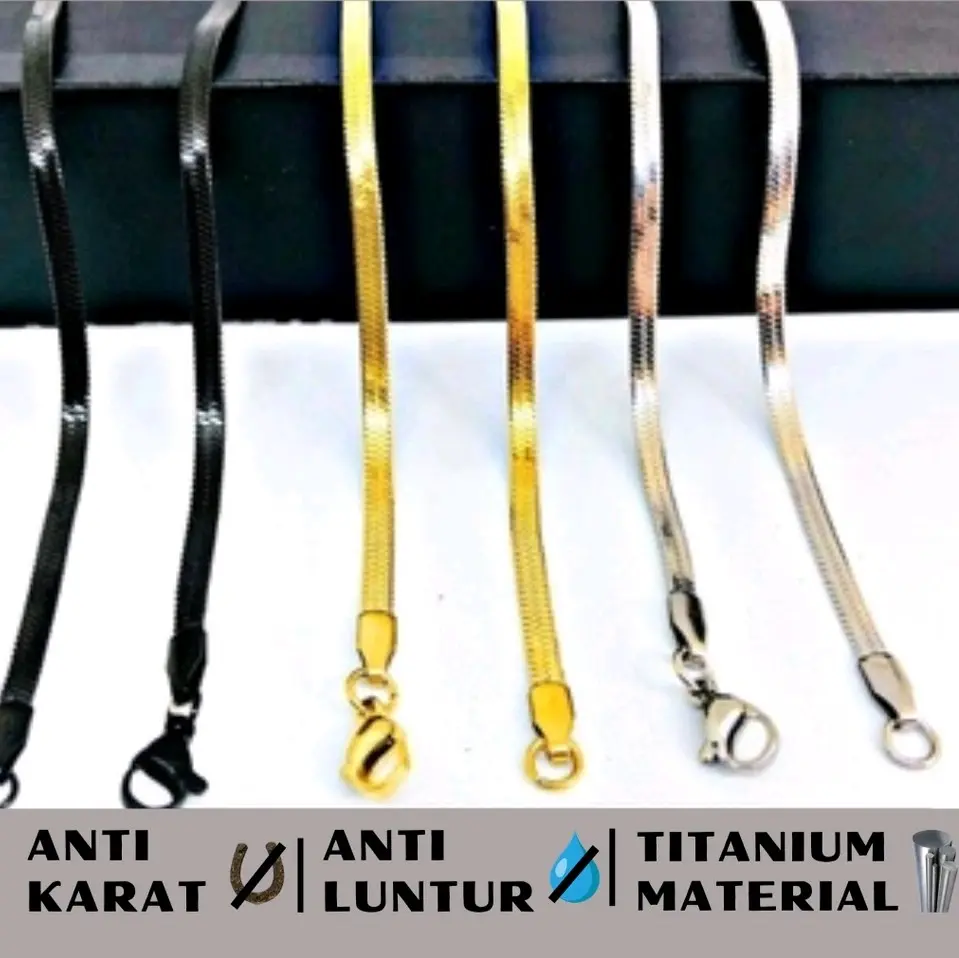 KALUNG TITANIUM PIPIH CANTIK MENAWAN ELEGAN GOLD SILVER HITAM