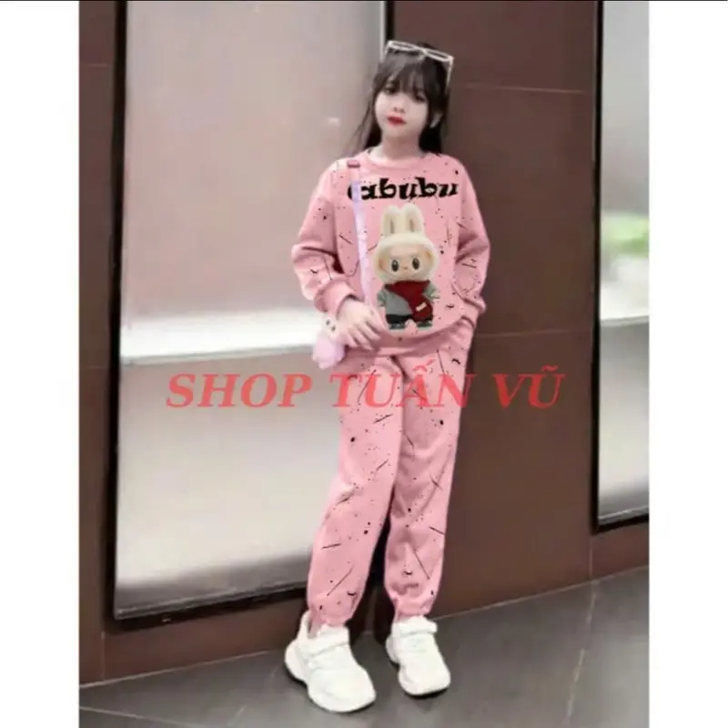 Set bộ đồ, bộ quần áo THU ĐÔNG dành cho bé gái mẫu LABU.BU-IN SON từ 9-45kg chất liệu nỉ bông ấm áp 7