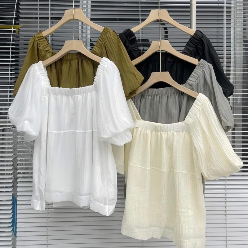 XẢ KHO NGHỈ BÁN Áo kiểu nữ, áo voan tơ 2 lớp cổ vuông tay bồng cách điệu full 5 màu Kozoda SM187