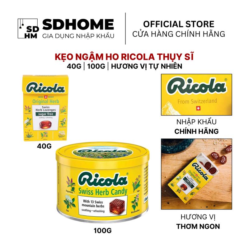 Kẹo ngậm ho Ricola Thụy sĩ 40g | 100g | hương thảo mộc | hương chanh bạc hà