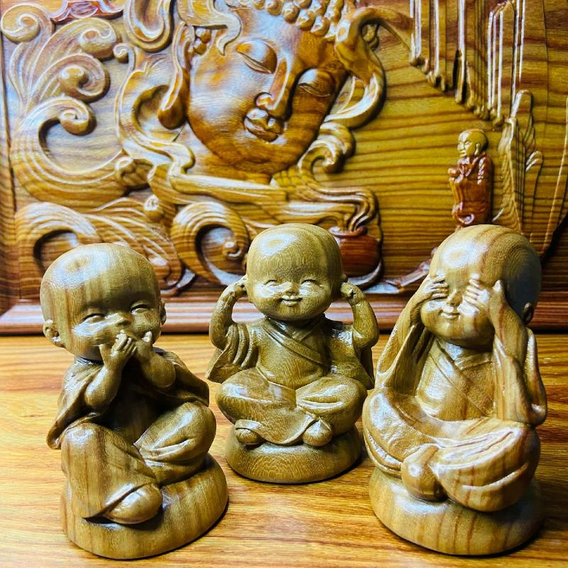 bộ chú tiểu tam không chất liệu gỗ cẩm lixa Trang Trí Decor 3