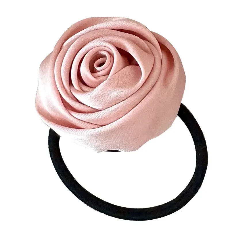 Niche French Style Blackpink Girl Rose Flower Hair Accessory Satin Atmosphere Hair Tie Hair Ornament for Women