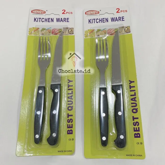 Pisau Steak & Garpu Stainless Steel Sepasang Bahan Tebal Makan