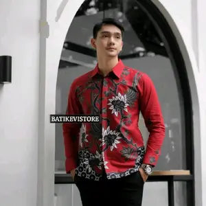 MATAHARI MERAH KEMEJA BATIK PRIA SLIMFIT LENGAN PANJANG LAPIS FURING