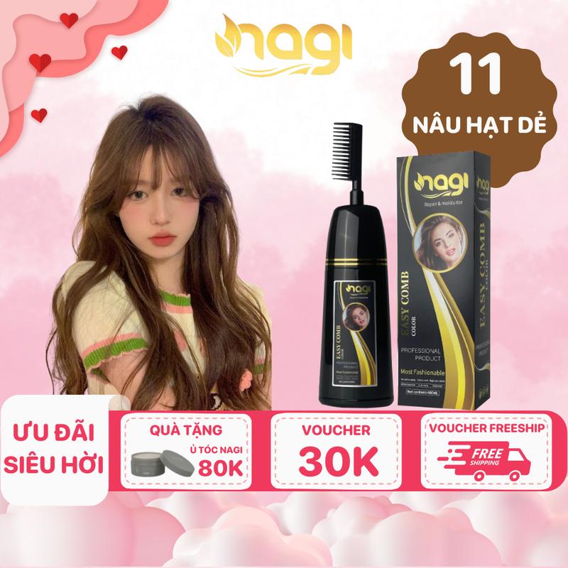  Dầu gội nhuộm tóc thao dược Nagi màu Nâu Hạt Dẻ chai 400ml Đổi Màu Tóc Nữ 