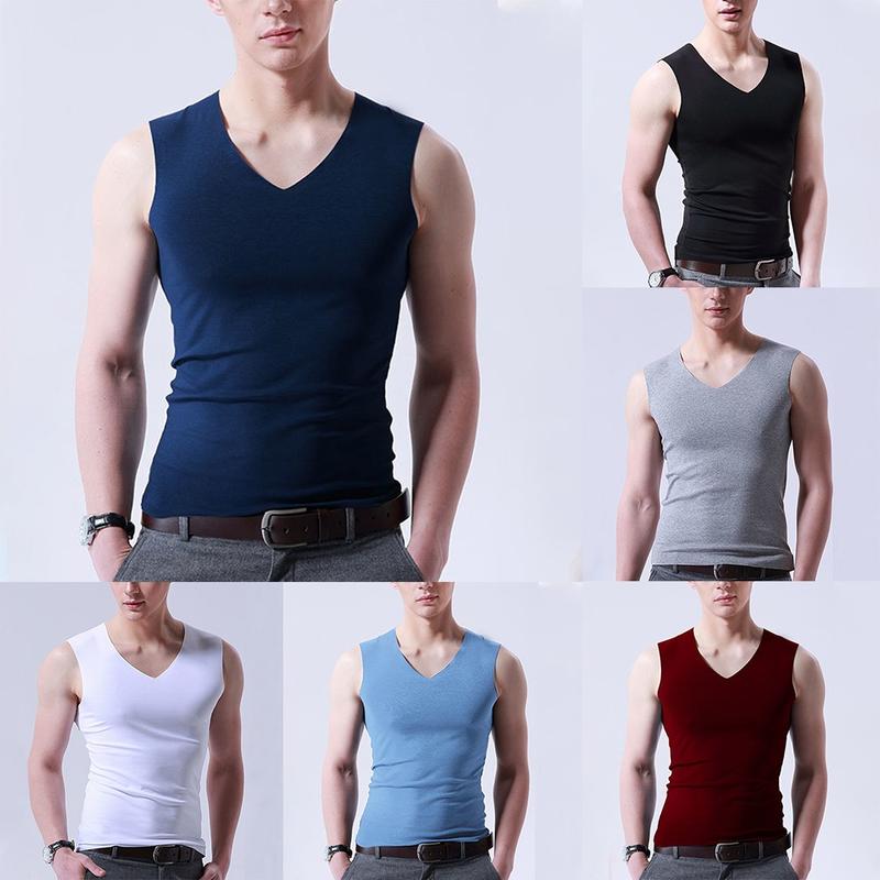 Áo Vest Không Tay Lụa Lạnh Dành Cho Nam Giới, Áo Ba Lỗ Cổ Chữ V, Đồ Lót, Áo Lót, Áo Phông Cơ Bắp 3