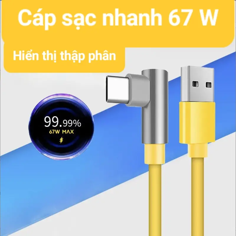 Bộ sạc nhanh 67W dây sạc ngang 90 độ type C có Mi Turbo Charge 67w MAX thập phân chất lượng tốt,dùng cho mọi loại máy Phụ Kiện 3