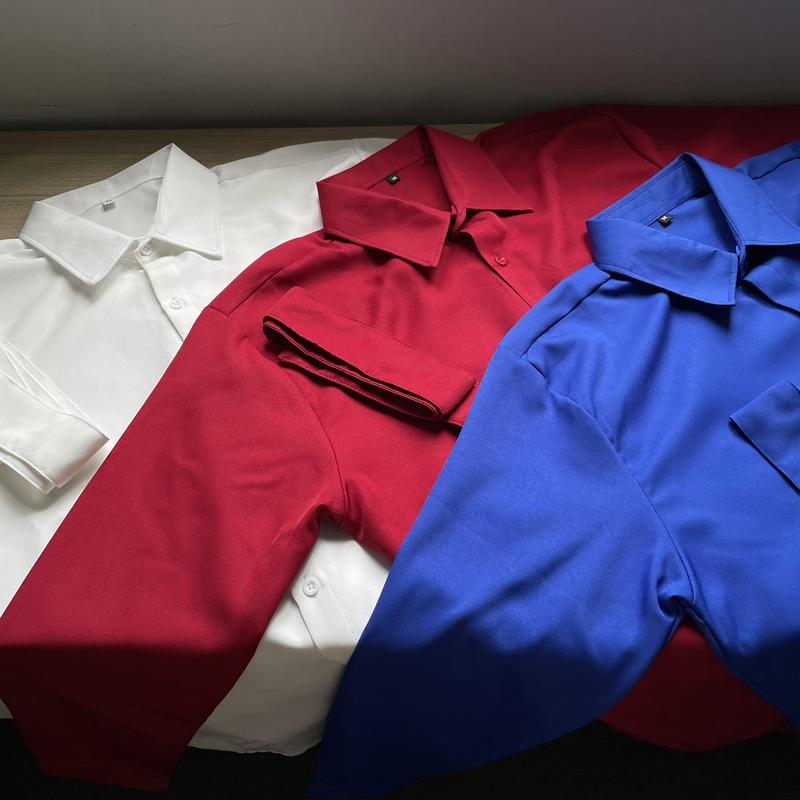 Product Introduction of Áo sơ mi nam tay dài mix cà vạt rời Đỏ, Xanh coban, Đen thanh lịch Menswear Shirt 6