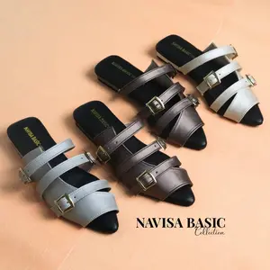 Mules Flatshoes Wanita / Hak 2cm Gesper Sepatu Flat Super Empuk Navisa Basic collection Damelia vivi nichi clavio