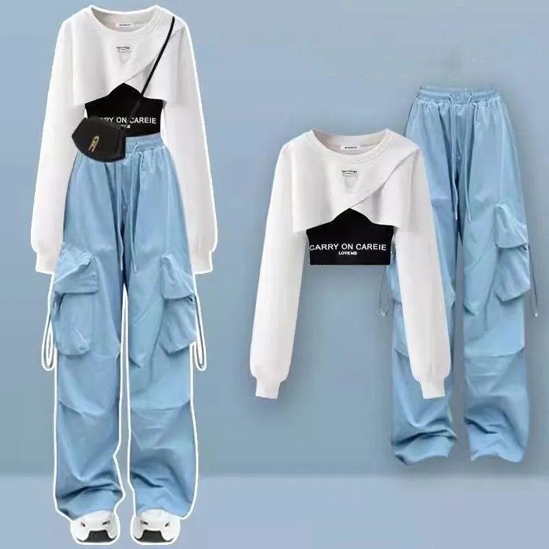 Product Introduction of Dopamine 00 S Cool Salt Girls Handsome Fried Street Overalls Hot Girl Suit Student Clothes Three-Piece Sweater jumpsuit  jeans jumpsuit  jeans Womenswear Lingerie yuki  đồ  bộ Comfort Casual 4
