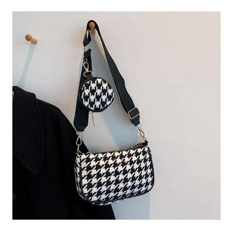 Product Introduction of Female Vintage Plaid Printing Shoulder with Mini Round Purse Pendant Women Casual Small Crossbody Bags 2pcs Composite 17