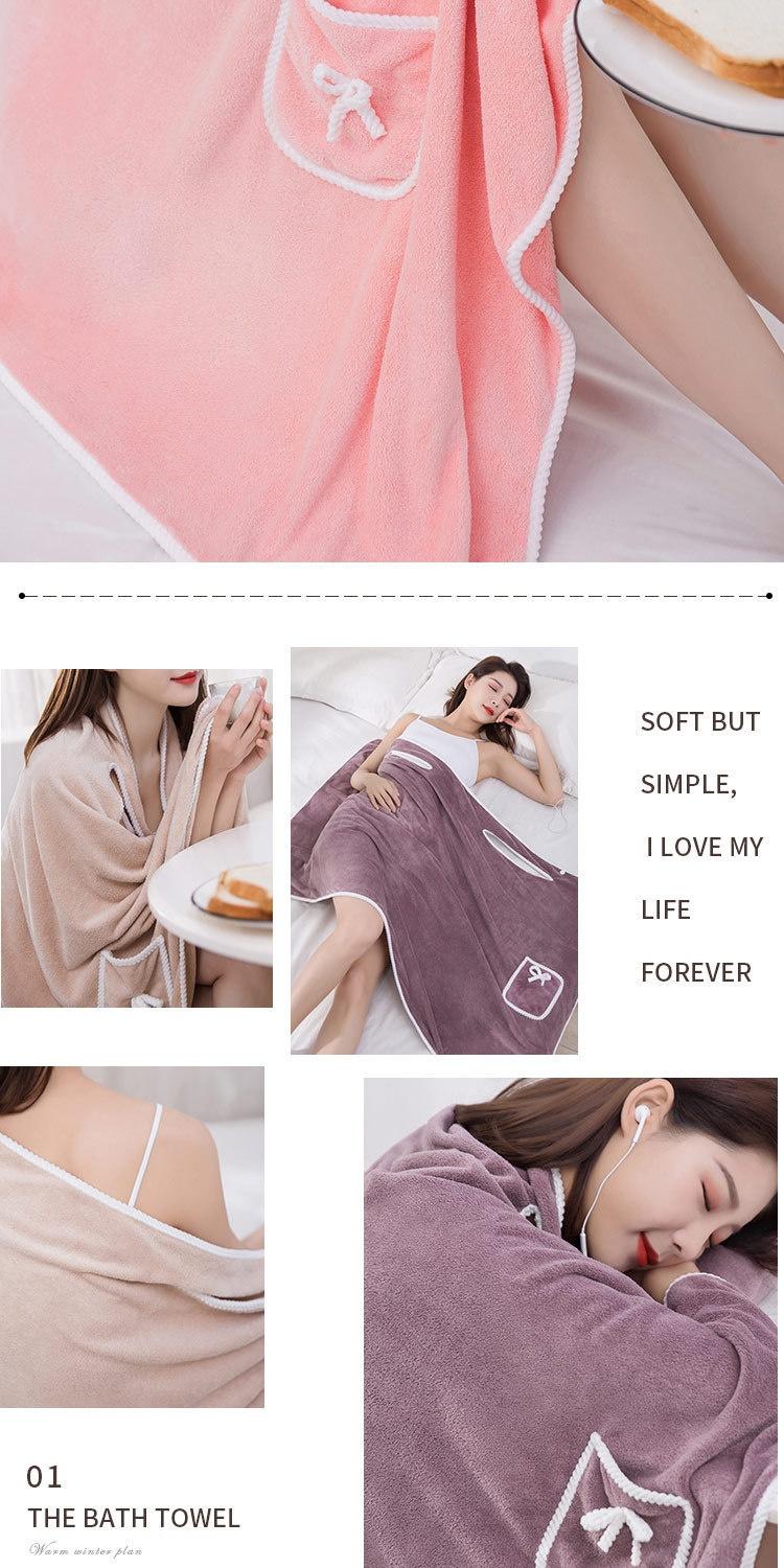 Product Introduction of Coral Fleece Bath Skirt Wholesale Ratio Pure Cotton Absorbent Thickening Bathrobe Adult Female Bathrobe Household Shower Bath Towel Class A 2