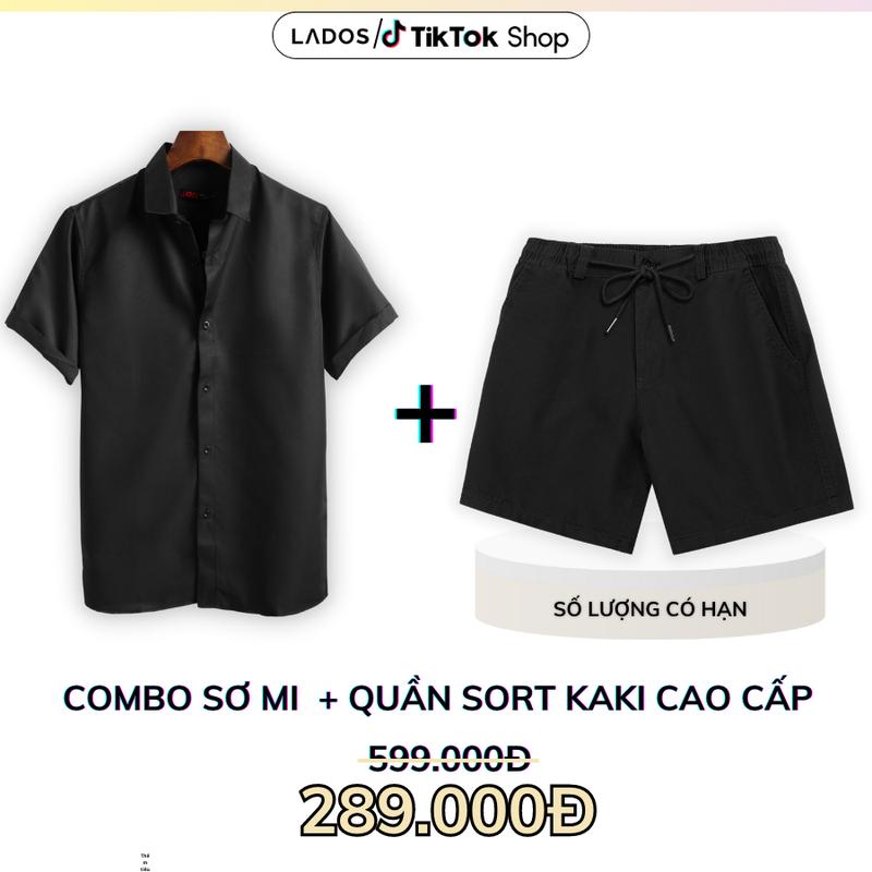 Set áo sơ mi tay ngắn mango 8069 + quần kaki nam lưng chun cao cấp 4103 trẻ trung, thời trang LADOS-7103