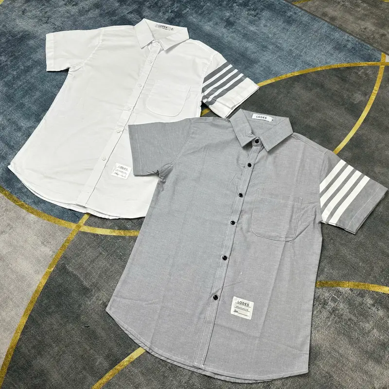 Áo Sơ Mi Tay Ngắn Nam Nữ Phối 4 Sọc In Nhiệt Chất Vải Mềm Mịn Thoáng Mát MENSWEAR TOP 0