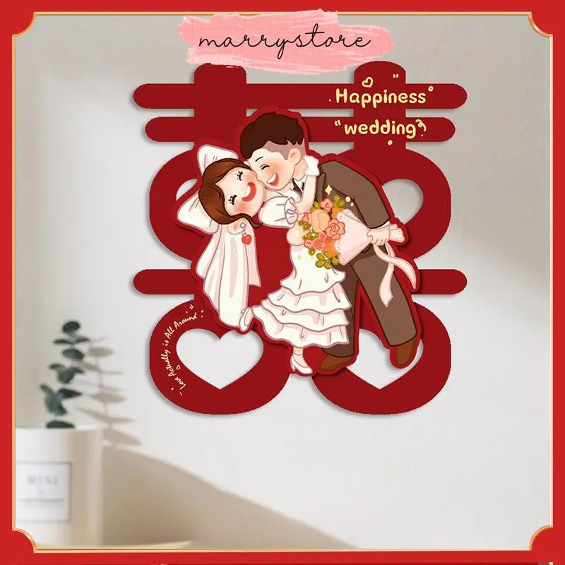 Chữ Hỷ 3D Trang Trí Phòng Cưới, Xe Hoa, Đám Cưới Hoạt Hình III 40x45cm