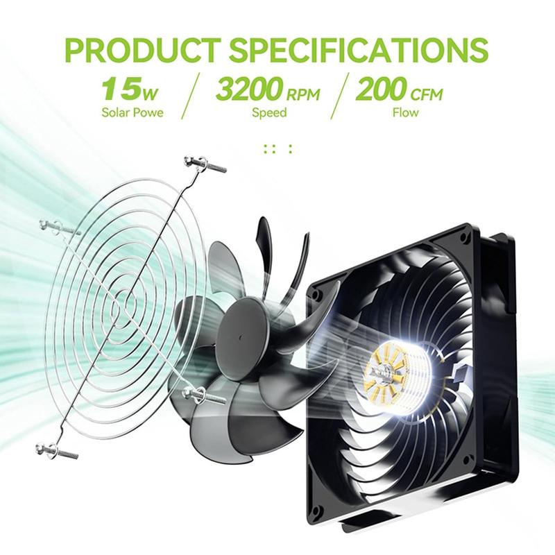Quạt không thấm nước, 25W, thích hợp cho nhà kính ngoài trời và nhà gà, chạy bằng năng lượng mặt trời 3