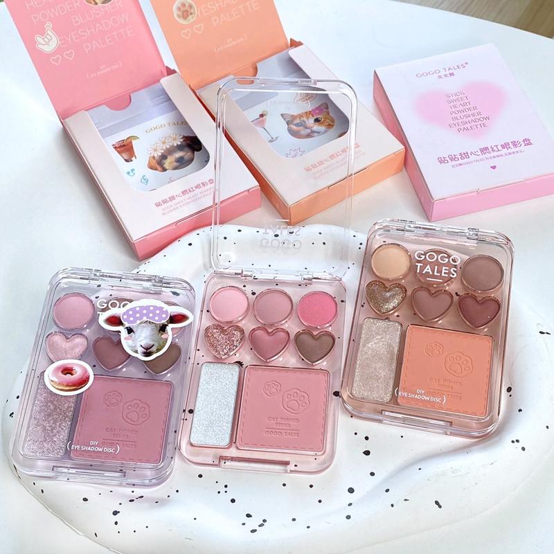 GOGO TALES Bảng Phấn Mắt Kèm Highlight Và Má Hồng 3in1 GOGO TALES Trái Tim CAT THEME SERIES GT609 nhũ mắt đánh mắt Eyeshadow