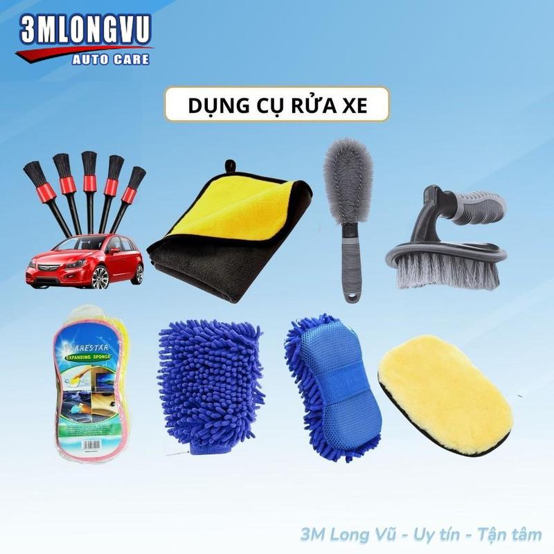Phụ Kiện Rửa Xe Máy Ô Tô Nhiều Món Găng Tay, Cọ Rửa, Mút, Bàn Chải, Khăn Lau