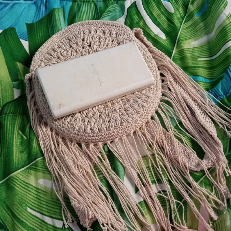 Tas Rajut Handmade Etnik Rawis Wanita Selempang - Natural Beige Waistbag 3