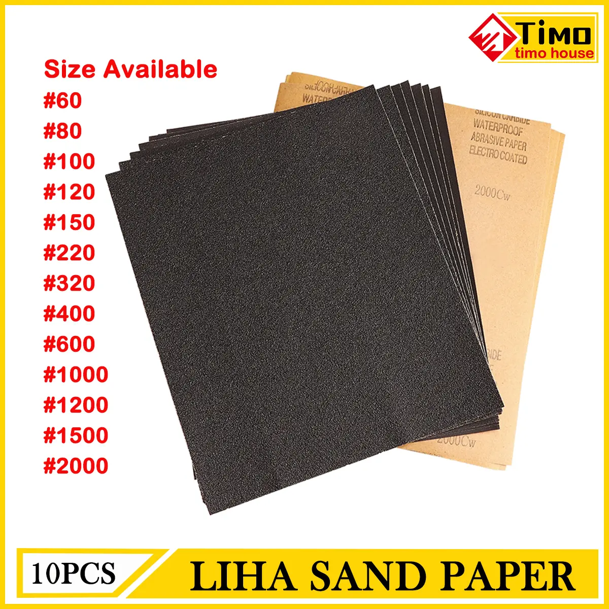 10PCS LIHA Sandpaper Waterproof Sand Paper Abrasive Paper #60/80/100/120/150/220/600/600/1000/2000